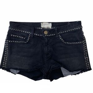 CURRENT ELLIOTT Black Rivet Denim Raw Hem Short Size 24